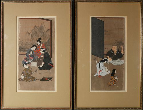 Pair of Figural Japanese Watercolors, 19th Century