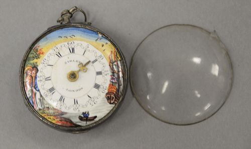 Sibley Fusee pocket watch with enameled face marked Sibley London, 48mm, in silver case. 