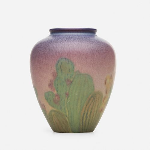 Kataro Shirayamadani for Rookwood Pottery, Double Vellum vase with cacti