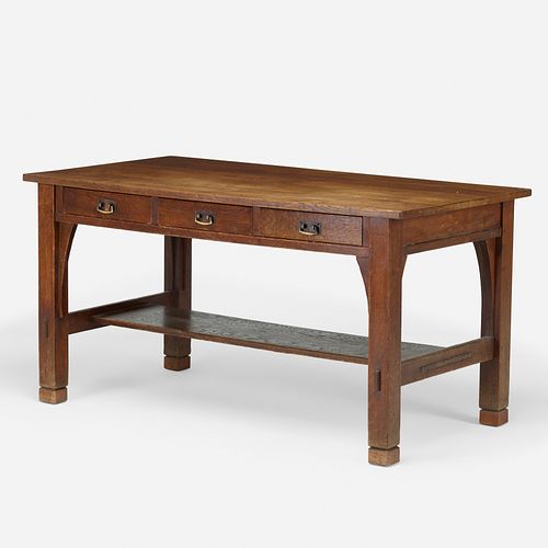 L. & J.G. Stickley, three-drawer library table