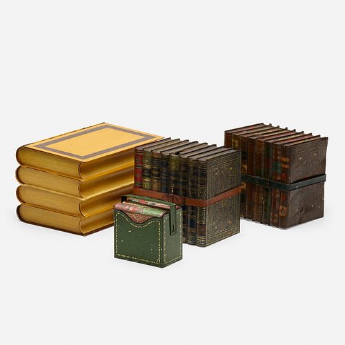 stacked book biscuit tins, collection of four