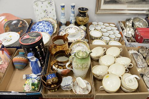 Six tray lots to include Lolita Martini glass, four copper luster pieces, Lenox cups, Bavaria cups and saucers and Limoges plates.