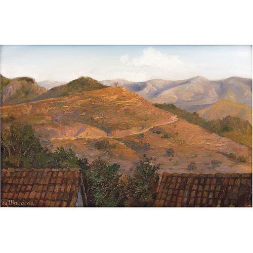 GUILLERMO GÓMEZ MAYORGA, Untitled, Signed, Oil on wood, 11.8 x 18" (30 x 46 cm)