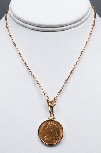 1898 Victoria Dei Gra Britt 22K Coin Necklace