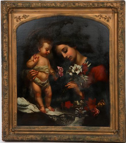 Continental "Madonna & Child" Oil on Canvas 19th C