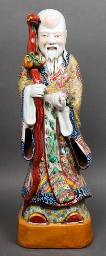 Chinese Tall Polychrome Glazed Figure of Shou-Lao