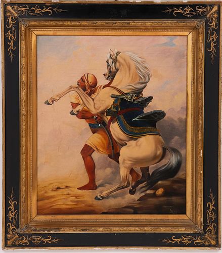 Signed Wight Orientalist Equestrian Oil on Canvas