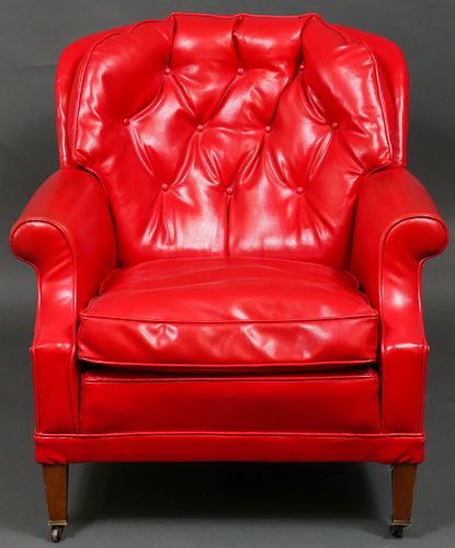 Traditional Tufted Red Vinyl Club Chair