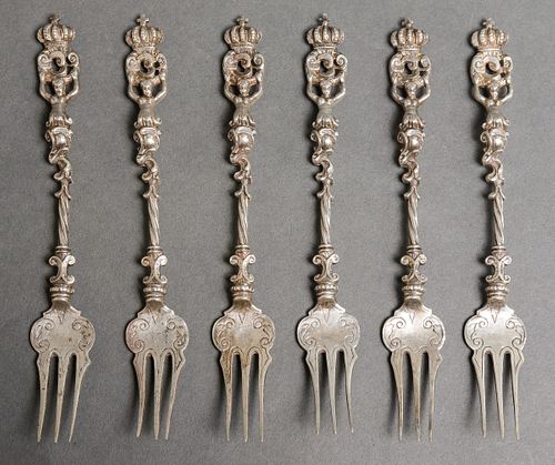 Antique Georgian Heraldic Forks, Set of 6