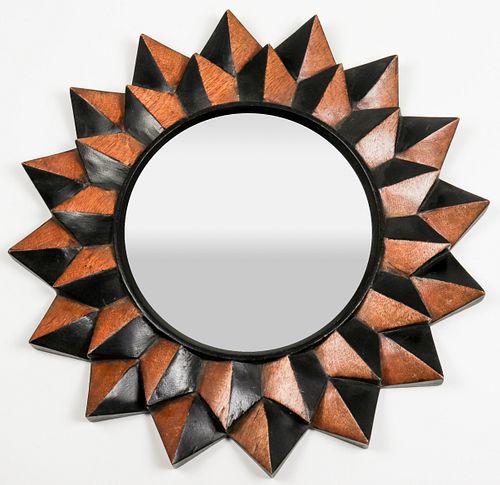 Modern Walnut & Ebonized Sunburst Mirror