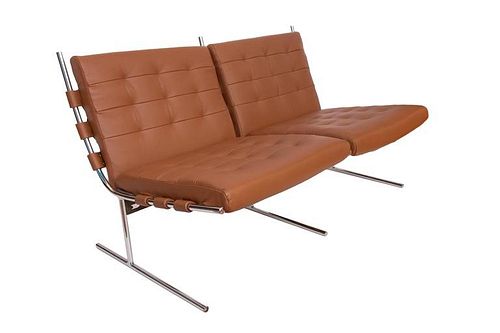Jorge Zalszupin T Invertido Leather & Chrome Sofa