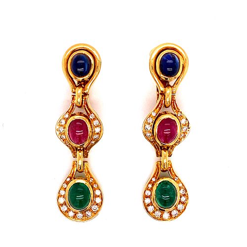Sapphire, Ruby, Emerald Diamond Earrings 18k
