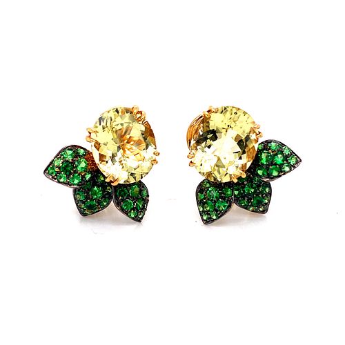 Green Demantoid Citrines 18k Gold Clip EarringsÊ