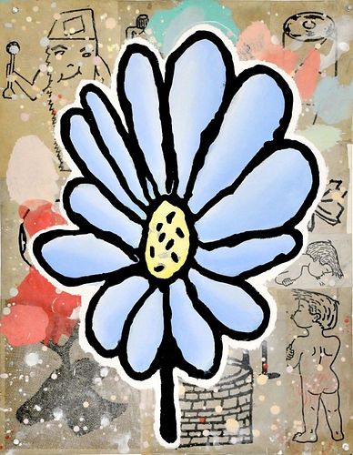 Donald Baechler, Blue Flower #2, 2019, Collage on Paper