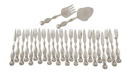 Boxed Set of Georg Jensen Fish Service 55 For Twelve With Matching Serving Set