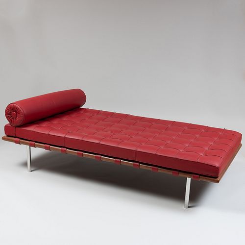 Mies van der Rohe for Knoll Leather, Chrome and Wood Barcelona Day Bed