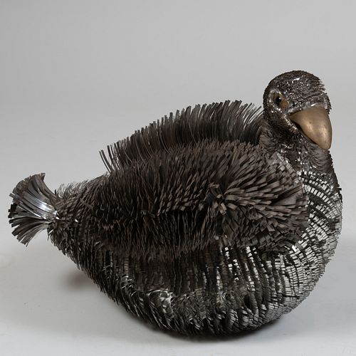 Contemporary Metal Model of a Seated Duck