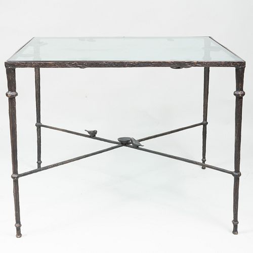 Diego Giacometti Style Wrought-Iron and Glass Top Table