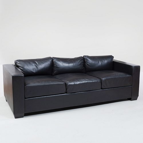Black Leather Three Seat Sofa
