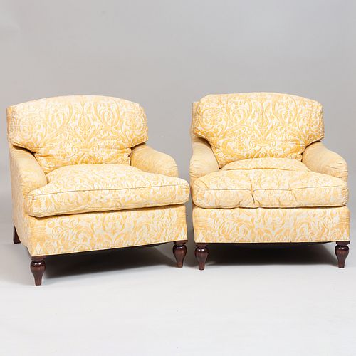 Pair of Large Robert Couturier Designed Fortuny Upholstered Club Chairs