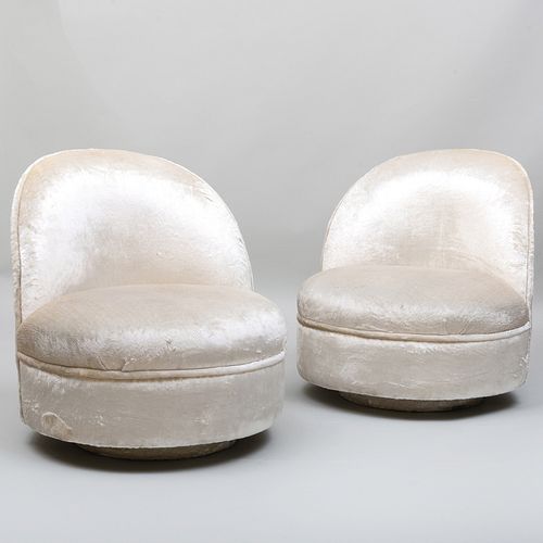 Pair of Milo Baughman Faux Fur Swivel Chairs