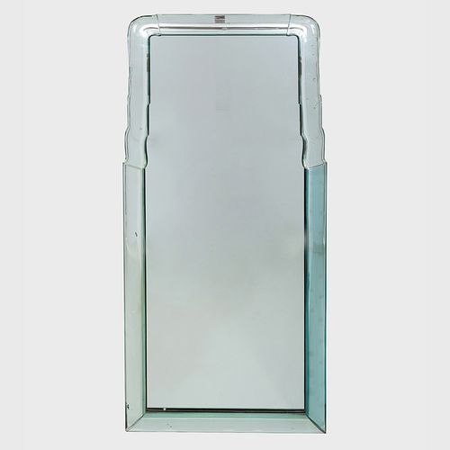 Large Queen Anne Style Molded Pale Blue Glass Mirror, of Recent Manufacture