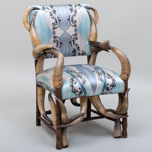 Horn Chair Upholstered in Modern Silk
