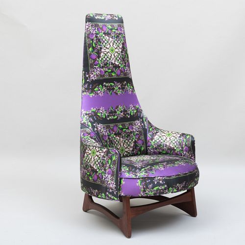 Adrian Pearsall Style Teak Tall Back Chair Upholstered in Dolce & Gabbana Silk