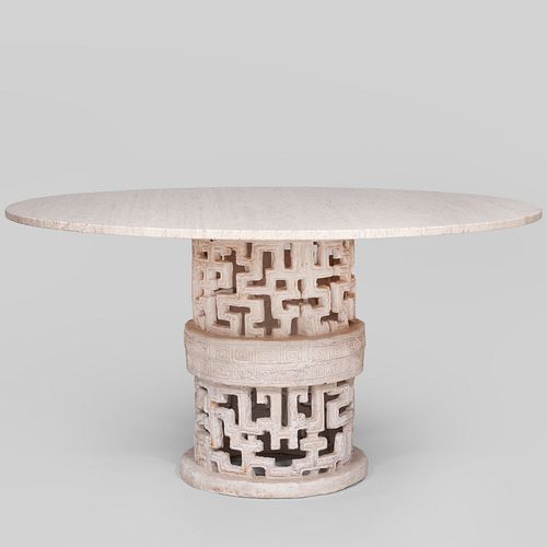Hollywood Regency Style Travertine and Molded Composition Dining Table