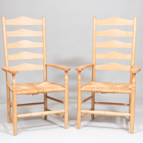 Pair of Neville Neal Ashwood and Rush Ladder Back Armchairs