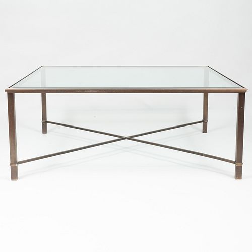 Large Bronze Low Table with Glass Top