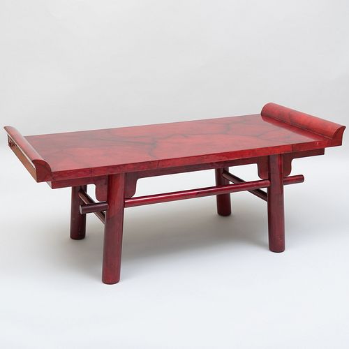 Karl Springer Red Faux Marble Lacquered Goatskin Low Table