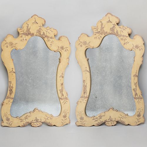 Pair of La Barge Painted Chinoiserie Decorated Mirrors