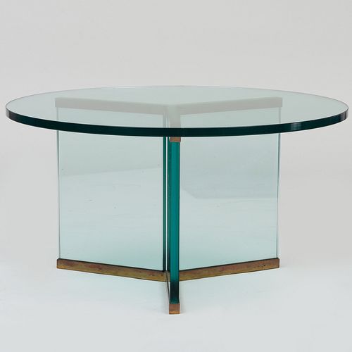 Leon Rosen for Pace Collection Brass-Mounted Glass Coffee Table