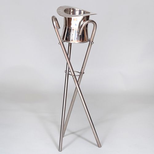 Silver Plate Top Hat Ice Bucket on Cane Form Stand