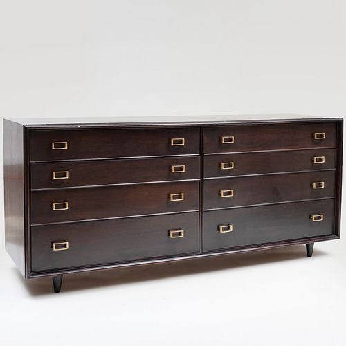 John Stuart Brass-Mounted Stained Wood Long Chest of Drawers