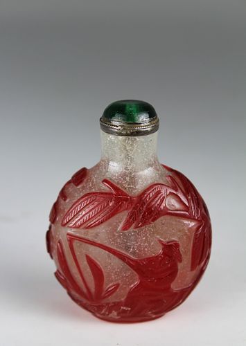 19th C. Chinese Red Overlay Glass Snuff Bottle
