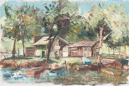 M. Hartnett "Gator's Shack", Louisiana Painting