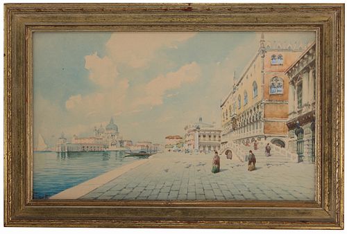 Signed, 19th C. Watercolor of Venice Italy