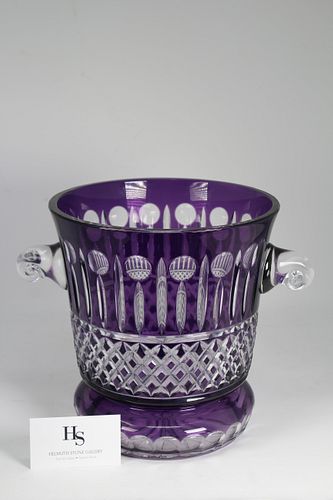Signed, Lavender Cut Glass Champagne Bucket