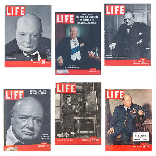 Lote de 6 revistas LIFE. Años 1940, 1945, 1948, 1953 y 1956. Con portadas de Sir Winston Churchill.