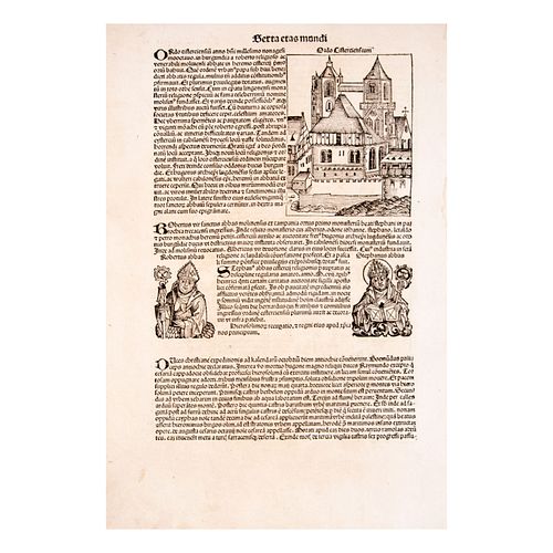 EA - Schedel, Hartmann. Folium CXCV. Grabado sobre papel del Serta Etas Mudi (Hoja incunable). Nuremberg Koreberg Anton 1493.