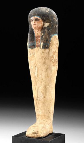 Egyptian Polychrome  Plastered Wood Sarcophagus Figure