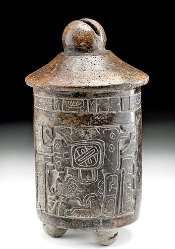 Maya Incised Pottery Lidded Vessel