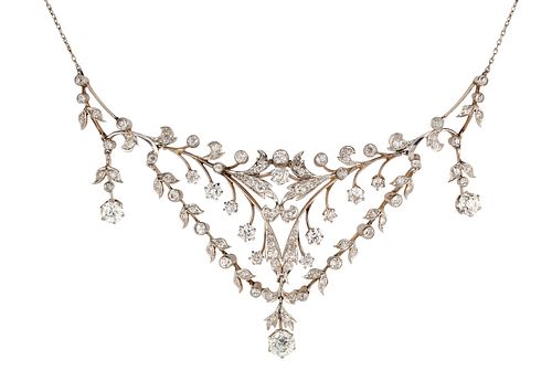 A BELLE EPOQUE DIAMOND NECKLACE, the swags, drapes and drops all set with o