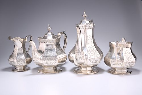 A VICTORIAN SILVER-PLATED FOUR-PIECE TEA AND COFFEE SERVICE, by Elkington &