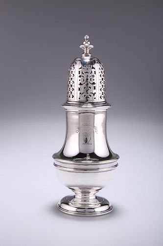 A GEORGE II SILVER CASTER,?by?Thomas Bamford, London 1733, baluster form, t