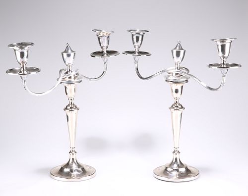 A PAIR OF GEORGE III THREE LIGHT CANDELABRA, by John Green, Roberts, Mosley