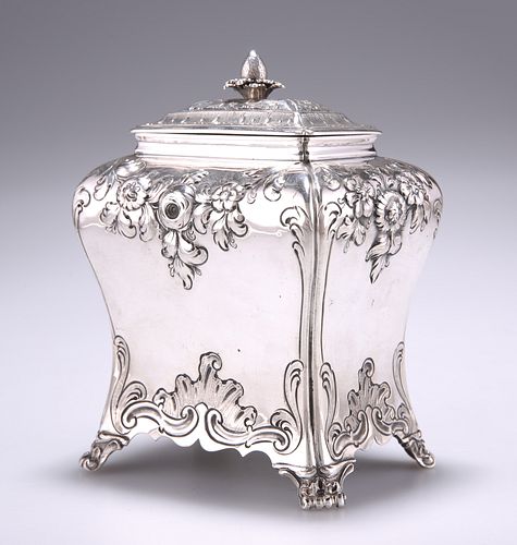 A GEORGE III SILVER TEA CADDY, by Pierre Gillois London 1760, of rectangula