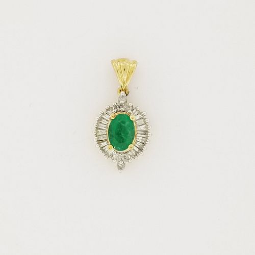 10K Gold Emerald & Diamond Pendant